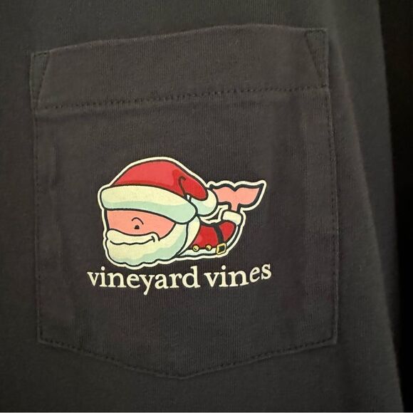 Vineyard Vines Long Sleeve Blue Santa Merry Christmas 2017 Shirt Size Small - Picture 4 of 8